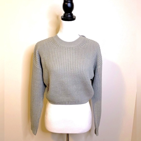 NWT Elodie Cropped Knit Crewneck Long Sleeve Sweater Silvery Grey Size XS - Picture 8 of 9
